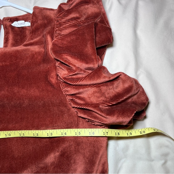 THML Velvet Blouse with Dramatic Ruffle Sleeves - Deep Rust Women’s  XS - Picture 7 of 11